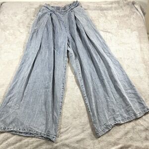 Pull On Drapey‎ Chambray Women's Small Palazzo pants Wide Leg Denim Baggy